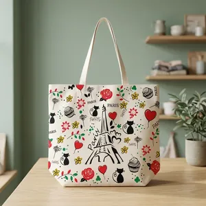 Sac fourre-tout en toile naturelle écologique 18x15 pouces, réutilisable, tissé, pour les courses, avec poignées durables pour les courses quotidiennes - Product Image 2