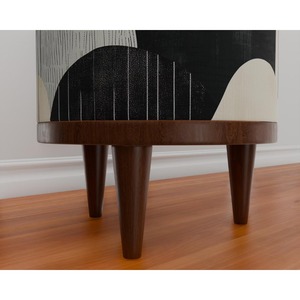 Assured Quality Round Abstract Geometric Wooden <b>Pouf</b> Mid Century Modern Design Living Room Accent Stool - Product Image 5