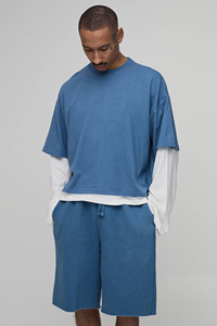 <b>Knitted</b> Polyester/Cotton Breathable Casual Men's Summer Crew Neck 2-Piece OEM T-Shirt Shorts <b>Set</b> - Product Image 4