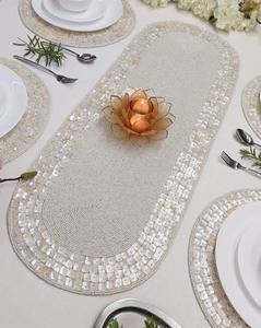 Camino de Mesa Tejido Beige con Borde de Conchas, Estilo Bohemio, Decoración para el Hogar, Lavable - Product Image 2