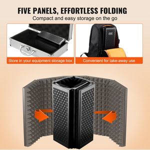 Pannello di Isolamento Acustico Portatile per Microfono da Studio, Design a 5 Pannelli, Filtro Anti-Pop, Supporto da Terra Regolabile, Assorbitore di Rumore, Include Supporto per Microfono - Product Image 4