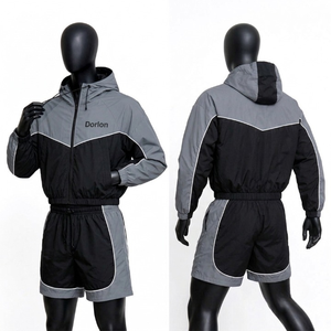 Ensemble coupe-vent décontracté pour homme de haute qualité, personnalisé, avec logo imprimé et design sur mesure, comprenant des vestes zippées et des shorts à séchage rapide - Product Image 1