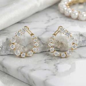 ต่างหูเพชรทรงหยดน้ำแบบผสม 1.75 กะรัต ทอง 14K เพชรเลี้ยงในห้องปฏิบัติการ สี E-F ความสะอาด VVS2 แบบหนีบติด สำหรับผู้หญิง - Product Image 1