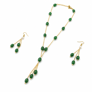 Conjunto de Joyería Personalizada Chapada en Rodio con Esmeralda Verde, Collar con Colgante de Borla en Forma de Y y Aretes, Regalo de Joyería Fina para Mujer - Product Image 2