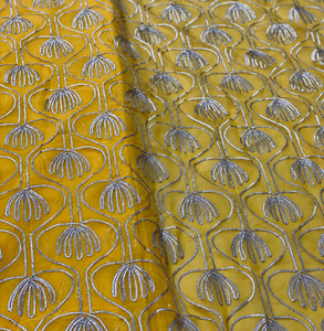 Luxury Coding <b>Embroidery</b> <b>Fabric</b> Heavy Embroidered Georgette Designer Dress <b>Fabric</b> African Wedding Party Wear Garment Material - Product Image 3