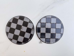 Latest Designer Hand Tooled Leather <b>Tea</b> <b>Coasters</b> Round Checkered Design Handmade Vintage Style Mats For Table Decoration - Product Image 5