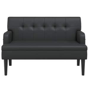 Banco de madera maciza de caucho de 44.1 pulgadas con tapizado de cuero sintético negro para muebles de sala de estar - Product Image 3