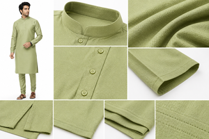 Custom Men Olive Dupion Silk Kurta Mandarin Collar Ethnic <b>Top</b> High Quality <b>Indian</b> Festive Party Wear Shirt Bulk - Product Image 6