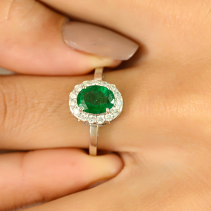 14K Solid <b>Gold</b> Emerald Halo Diamond Engagement <b>Ring</b> with IGI Certificate - Product Image 1