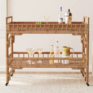 Chariot de service en rotin de luxe, accessoires pour hôtel et maison, grande qualité, chariots à boissons faits à la main - Product Image 1