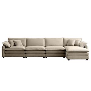 Divano Moderno a 4 Posti in Tessuto Corduroy con 1 Poggiapiedi, Comodo Elemento Imbottito per Ufficio, Soggiorno o Appartamento - Product Image 4