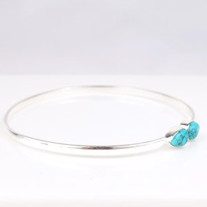 Wholesale 925 Sterling Silver Plated Natural Turquoise Gemstone Teardrop Cuff Bangle <b>Boho</b> Jewelry Handmade Minimalist Two Stone - Product Image 5