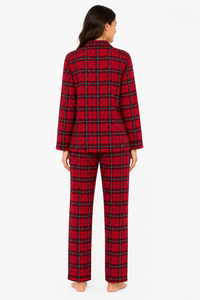 Conjunto de Pijama a Cuadros Rojos para Mujer, Ropa de Dormir de Algodón Premium, Manga Larga, con Botones, Traje de Pijama Cómodo y Suave - Product Image 3