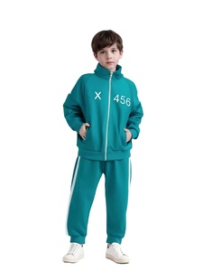 Custom Kid's 3-Piece Solid Peacock Green Athletic Outfit Short Sleeve T-Shirt Lapel Zipper Jacket Joggers ODM Customizable - Product Image 4