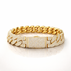 Elvoragems 18K Gold Plated Rose Gold Micro Pave Moissanite Cuban Link Bracelet Iced Miami Chain Hip Hop <b>Men</b> IGI Certified Party - Product Image 2