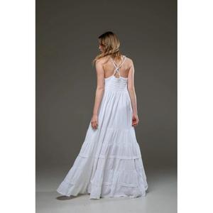 Vestido largo de encaje blanco para mujer, con tirantes finos, sin mangas, cuello en V, estilo bohemio, con volantes, para verano, playa o resort - Product Image 5