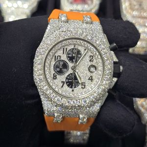 Reloj de Pulsera con Correa de Goma Naranja, Oro Rosa de 18K, Cristal de Zafiro, Esfera Analógica con Diamantes Moissanite, Movimiento de Cuarzo, Diseño Personalizado de Lujo - Product Image 1