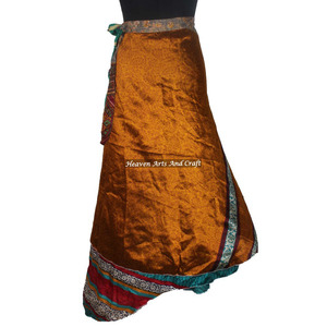 Faldas de Sari de Seda Reciclada Reversibles para Fiesta, Faldas Largas de Seda Mágica Reversibles de 2 Capas, Ropa de Playa, Seda Vintage - Product Image 3