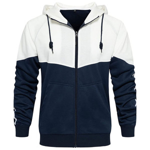 Conjunto Deportivo de 2 Piezas para Hombre, Color Azul Marino y Blanco, Chaqueta con Capucha y Cremallera de Manga Larga con Bolsillos Laterales, Ropa Casual de Otoño - Product Image 3