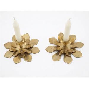 Modern Set of 2 Vintage Brass <b>Candle</b> Holders Antique Candlesticks A Pair of Flower Motif Chamber Sticks <b>Taper</b> <b>Candle</b> Holder - Product Image 4
