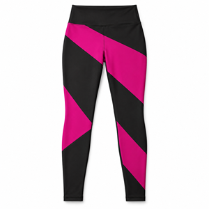 Leggings de yoga et d'entraînement pour femmes, taille haute, longueur intégrale, à empiècements diagonaux noir et magenta, vêtements de sport, vente en gros personnalisée - Product Image 1