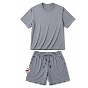 Wholesale Solid Color Mens Olive Green Casual Crew Neck <b>T</b>-<b>Shirt</b> And Shorts Set Quick Dry Knitted Fabric Summer Wear Eco-Friendly - Product Image 3