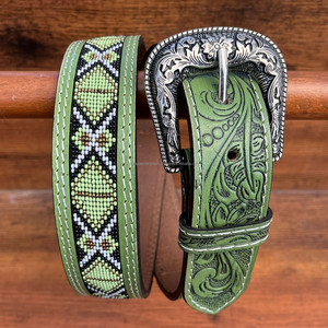 Fashion Vintage Handcrafted Cowboy Style <b>Tooled</b> <b>Leather</b> Beaded Belt for Men & Women High Quality Full Grain Genuine <b>Leather</b> Belt - Product Image 4