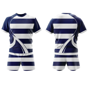 เสื้อรักบี้ชายคุณภาพสูง ระบายอากาศได้ดี ซับเหงื่อ 100% โพลีเอสเตอร์ ปรับแต่งได้ แขนสั้น ป้องกันรังสียูวี คอวี เอวยางยืด - Product Image 1