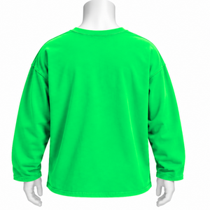 Camiseta de Manga Larga Oversize Verde Esmeralda con Cuello Redondo, Acabado Vintage Lavado, Hombros Caídos, Estilo Casual Urbano - Product Image 2