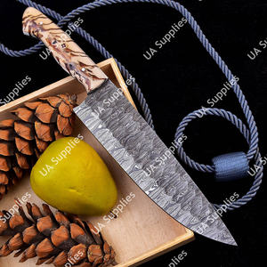 มีดทำมือจากเหล็กดามัสกัส ใบมีดคมกริบแบบฟูลแทงค์ ด้ามจับลายโคนต้นสน สำหรับเชฟครัว จับถนัดมือ ดีไซน์โดดเด่น - Product Image 2