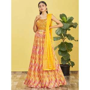 <b>Charming</b> Yellow Embroidered Work Chinon Engagement Lehenga Choli - Product Image 6