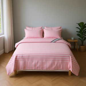 220TC Hotel Bed Sheet Set Stripe Cotton <b>Bedding</b> for King Size Bed & 2 Pillow Covers for Home & Hotel Use - Product Image 3