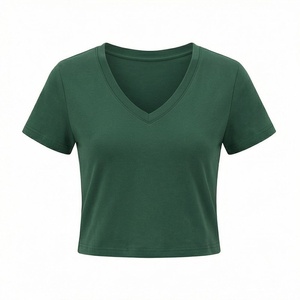 T-shirt pour femme à manches courtes et col en V, 100% coton biologique de luxe, pré-rétréci, doux, respirant, coupe décontractée, couleur personnalisable - Product Image 1