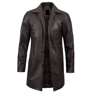 Men's Genuine Leather Hooded <b>Down</b> Coat Regular Length Zipper Closure Button Eco-Friendly Thick Regular Sleeve - Product Image 6