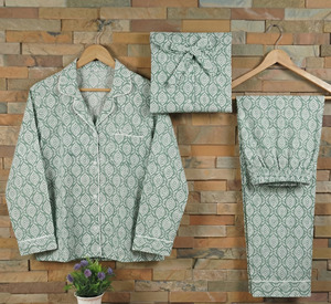 Ropa de Dormir de Verano para Mujer, Tejida, de Algodón Índigo Ecológico, con Estampado Tradicional, Cómoda, Exportada de la India - Product Image 3