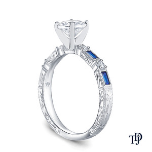 14K Solid Gold Luxury Vintage Milgrain Style Blue Sapphire Lab Grown Centre <b>Diamond</b> Engagement <b>Ring</b> OEM Wholesale - Product Image 3