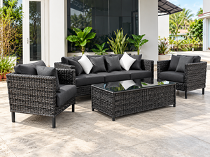 Conjunto de Sofá de Ratán Sintético para Exteriores con Cojines Gris Oscuro, Sillones de Mimbre y Mesa de Centro para Jardín, Patio y Terraza - Product Image 2