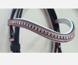 Cabezada de cuero rosa con purpurina y adornos de diamantes de imitación, ajustable para equitación - Personalizable - Product Image 4