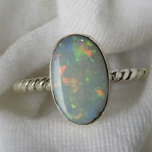 แหวนโอปอลออสเตรเลียปรับขนาดได้-เงินแท้ 925-พลอยประจำเดือนตุลาคม-โอปอลดับเบิ้ล-เครื่องประดับทำมือ-ของขวัญสำหรับเธอ-MS - Product Image 1