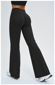 Leggings évasés taille haute pour femme, noirs unis, longueur intégrale, sans coutures, extensibles dans quatre directions, pantalon de yoga, taille élastique, vêtements de sport - Product Image 3