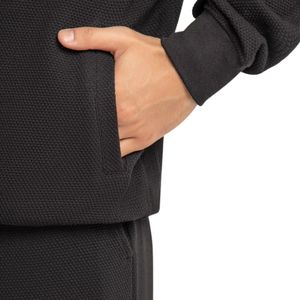 Ensemble coordonné homme coupe droite, sweat à capuche noir en tissu Popcorn avec patch poitrine en caoutchouc et boutons-pression, décontracté OEM ODM - Product Image 6