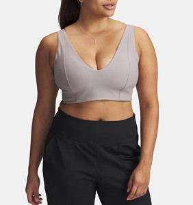 Women Ribbed Deep V-Neck Sports Bra <b>Spaghetti</b> <b>Strap</b> Medium Support Breathable Yoga Activewear Solid Color Seamless Design - Product Image 1