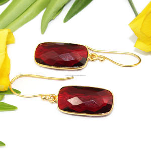 Antique Design Red Garnet Gemstone Hydro Quartz Cushion Shape 18k Gold Plated Bezel <b>Earring</b> Christmas Party Wholesale Womens - Product Image 2