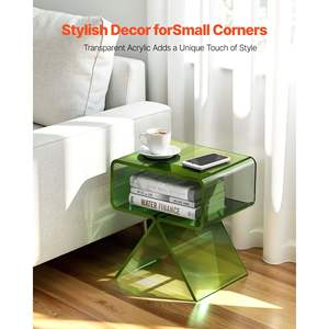 Modern Green Acrylic Nightstand 11.8 X 15.4 X 17 Clear Bedside Table Storage <b>Shelf</b> <b>for</b> <b>Bedroom</b> Living Room No Assembly Needed - Product Image 2