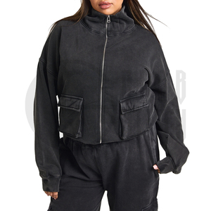 Sudadera con capucha y cremallera para mujer, estilo vintage, lavada, oversize, corta, tipo chaqueta, streetwear, OEM ODM de fábrica - Product Image 1