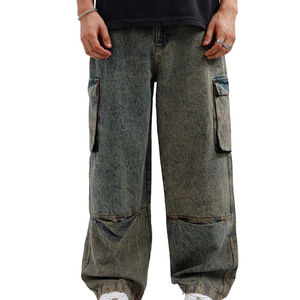 Jean en denim pour homme grande taille, coupe droite ample, taille mi-haute, style urbain, confortable et décontracté, pantalon de mode, vente en gros - Product Image 1