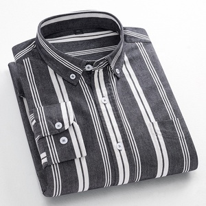 Chemise habillée à manches longues rayée pour homme, col rabattu, 100 % coton, chemise de travail à motifs boutonnée - Product Image 3