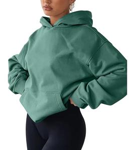 New Arrival Of Women's 100% Cotton Long Sleeve Round Neck Shoulder Slope Solid Color Comfortable Pullover Hoodie - Product Image 5