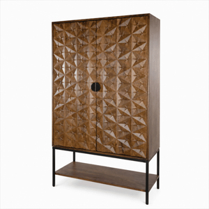 Mueble Moderno de Mediados de Siglo, Hecho a Mano en Madera Sólida, con Patrón Geométrico, Gran Capacidad, Estantes Abiertos para Almacenamiento en la Sala de Estar - Product Image 2