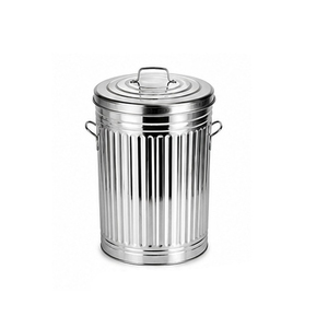 Gold Metal Cylindrical Waste <b>Bin</b> With <b>Lid</b> Indoor Outdoor Household Garbage Container Classic Style - Product Image 3